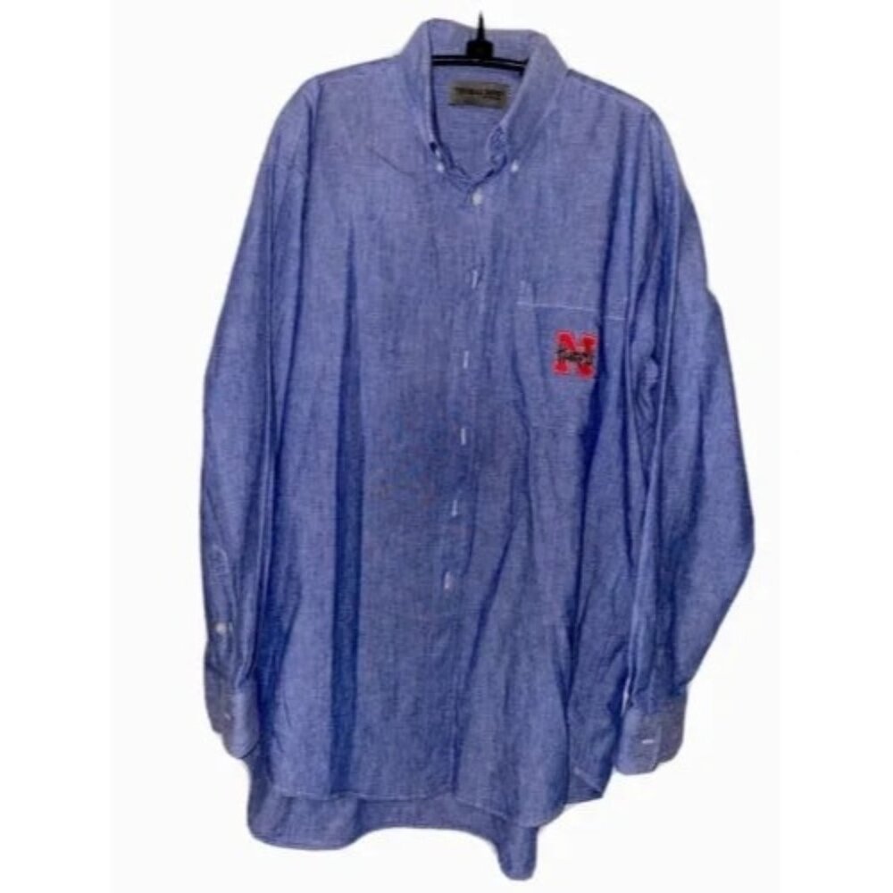 THOMAS BROS Nebraska Huskers Logo Button Down Shirt Men's Size L Blue Shirt